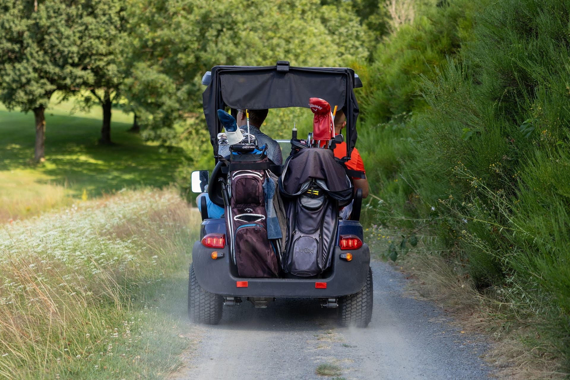 Golfcart auf dem Weg durch hohes Gras